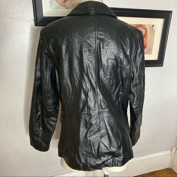 Leather blazer‎ jacket black women’s medium - Picture 4 of 6